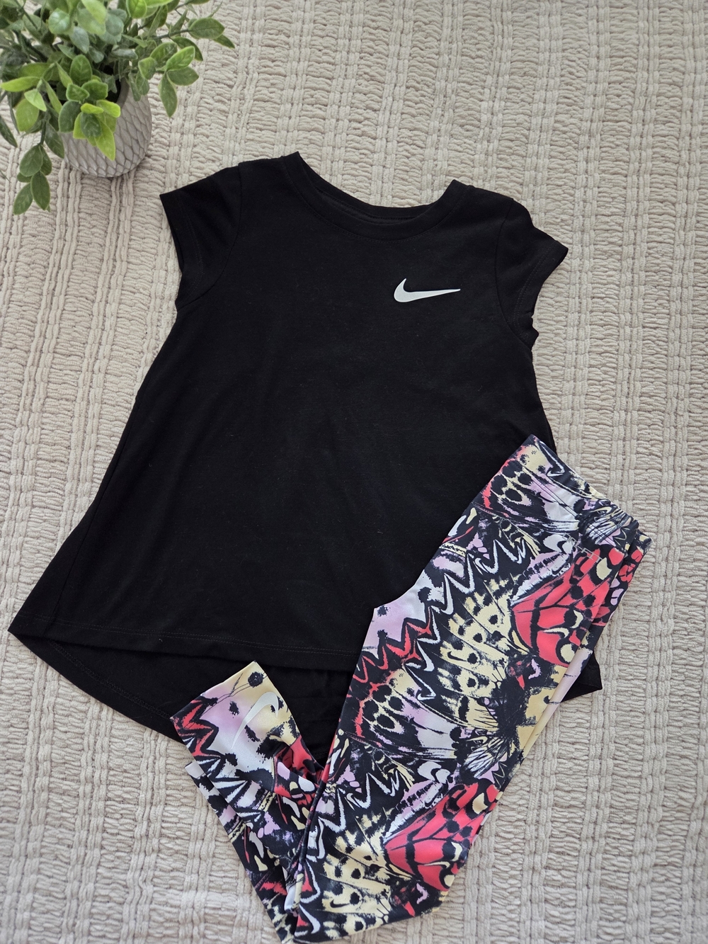 Nike Girls' Black Short-Sleeve Tee with Multi-Color Active Leggings